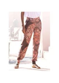 Jerseyhose Lascana Gr. 34, N-Gr, orange (taupe-koralle-bedruckt) Damen Hosen mit Paisleyprint und Taschen, Strandhose, leicht luftig