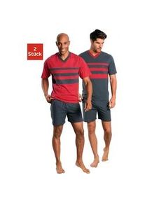 Pyjama Le Jogger Gr. 60/62 (XXL), bunt (rot, grau) Herren Homewear-Sets mit kontrastfarbigen Einsätzen vorn