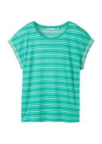 Tom Tailor DENIM Damen T-Shirt mit Streifenmuster, grün, Streifenmuster, Gr. XXL