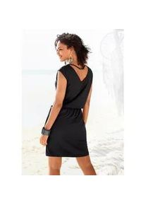 Jerseykleid Lascana Gr. 40, N-Gr, schwarz Damen Kleider mit Zierband am Rücken, kurzes Sommerkleid, Strandkleid, Basic