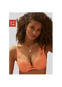 Push-up-BH Lascana Gr. 70, Cup E, orange (mandarine) Damen BHs aus blumiger Spitze im High-Apex Schnitt, Dessous