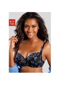 Bügel-BH Lascana Gr. 75, Cup E, blau (blau, schwarz) Damen BHs mit transparenter Stickerei-Spitze, Dessous