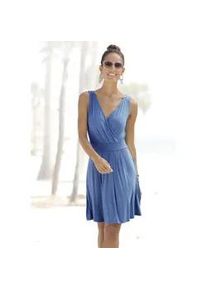 Beach Time Jerseykleid BEACHTIME Gr. 48, N-Gr, blau Damen Kleider mit tiefem V-Ausschnitt in Wickeloptik, Sommerkleid, Basic