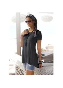 T-Shirt Lascana Gr. 44/46, schwarz Damen Shirts mit verlängertem Rückenteil, Kurzarmshirt, Longshirt, Basic