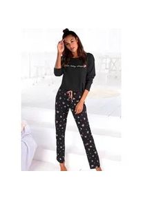 Pyjama Vivance DREAMS, Damen, Gr. 44/46, schwarz, Single Jersey, Obermaterial: 100% Baumwolle, gemustert, Basic, Rundhals, Homewear-Sets Pyjama, mit Herzmuster