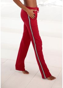 Damen Homewearhose, BENCH. LOUNGEWEAR, Gr. 32, rot, Interlock, Obermaterial: 60% Baumwolle, 40% Polyester, unifarben, Glitzerstreifen, Basic, Hosen,