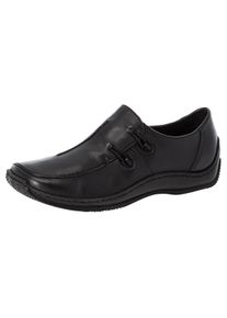 Rieker Damen Slipper, Gr. 38, schwarz, Leder, Lederimitat, sportlich, Schuhe, Schlupfschuh, Freizeitschuh, Halbschuh mit Stretcheinsatz