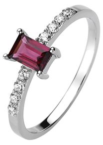 Jobo Damen Fingerring, 62, Silber 925 (Sterlingsilber), rot, Silber 925 (Sterlingsilber), Fingerringe, 925 Silber mit Rhodolith und 8 Zirkonia