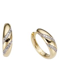 Firetti Damen Paar Creolen "Schmuck Geschenk Gold 585, Klassisch, tlw. rhodiniert", 0,1 ct P2 = erkennbare Einschlüsse, Gelbgold 585-Diamanten, weiß,