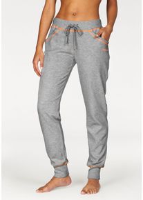 Damen Relaxhose, BENCH. LOUNGEWEAR, Gr. 32, bunt, Interlock, Graumeliert (Obermaterial): 85% Baumwolle, 15% Polyester, meliert, kontrastfarbene