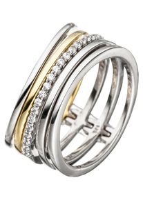 Jobo Damen Silberring, 54, Silber 925 (Sterlingsilber), silber, Silber 925 (Sterlingsilber), Fingerringe, breit 925 Silber bicolor vergoldet mit