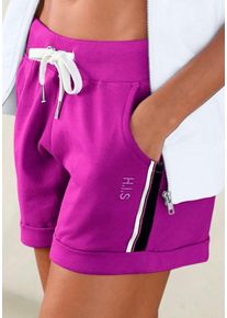 H.I.S. H.I.S Damen Strandshorts, Gr. 32, lila, Sweatware, Obermaterial: 77% Baumwolle, 20% Polyester, 3% Elasthan, unifarben mit Farbeinsätzen, sportlich,