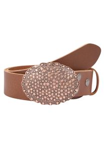 Damen Ledergürtel, braun, modisch,casual, Gr. 110, RETTUNGSRING BY SHOWROOM 019, unifarben, Leder, Gürtel, mit austauschbarer Schließe »Oval Nieten