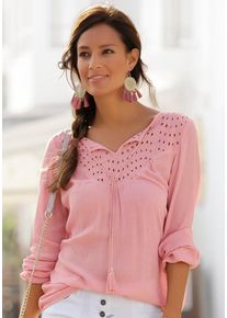 Lascana Damen Crepebluse, lila, casual, Gr. 38, unifarben, Cru00eape, Web, Obermaterial: 100% Viskose. Spitze: 100% Baumwolle, Blusen, mit