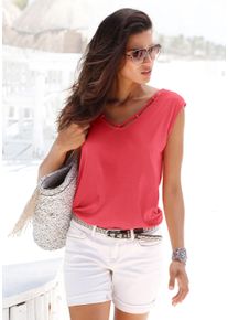s.Oliver Damen T-Shirt, orange, casual, Gr. 32, unifarben, Jersey, Obermaterial: 100% Viskose, Shirts, mit Zierbändern am Ausschnitt, Kurzarmshirt,