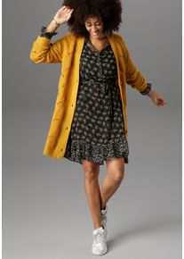 Damen Longstrickjacke, gelb, casual, Gr. 42, Aniston SELECTED, Ajourstrickmuster, Strick, Obermaterial: 100% Polyacryl, Strickjacken, mit