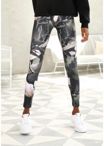 active by Lascana LASCANA ACTIVE Damen Leggings "Tropical", Gr. XS, bunt, Obermaterial: 94% Baumwolle, 6% Elasthan, gemustert, sportlich, Hosen, mit abstraktem