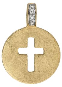 Jobo Damen Ketten-Anhänger "Anhänger Kreuz", SI = kleine Einschlüsse, Gelbgold 585-Diamanten, gelb, Gelbgold 585, Diamanten, Schmuckanhänger, 585