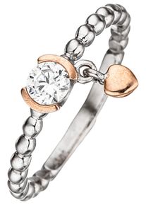 Jobo Damen Fingerring, 56, Silber 925 (Sterlingsilber), silber, Silber 925 (Sterlingsilber), Fingerringe, Herz 925 Silber bicolor mit Zirkonia