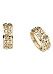 Firetti Damen Paar Creolen "Schmuck Geschenk Gold 585, Zeitlos, teilw. rhodiniert", 0,04 ct P2 = erkennbare Einschlüsse, Gelbgold 585-Diamanten,
