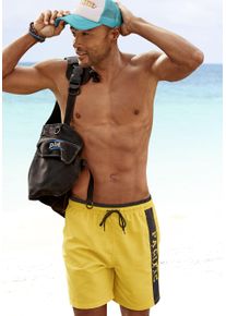 s.Oliver Herren Badeshorts, gelb, Gr. S, unifarben mit Farbeinsatz, Polyester, Badehosen, in verschiedenen Unifarben