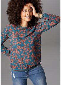 Damen Shirtbluse, grün, casual, Gr. 36, Aniston SELECTED, bedruckt, Web, Obermaterial: 100% Polyester, Blusen, mit sportiven Bündchen