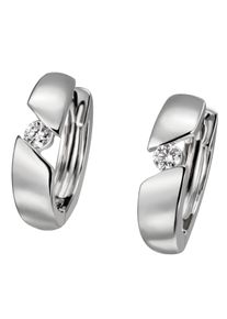 Firetti Damen Paar Creolen "Schmuck Geschenk Gold 375 Ohrschmuck Creole", 0,08 ct SI = kleine Einschlüsse, Weißgold 375-Diamanten, weiß, Weißgold