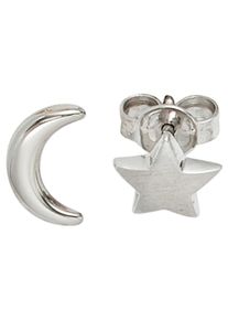 Jobo Damen Paar Ohrstecker "Mond Stern", Silber 925 (Sterlingsilber), silber, Silber 925 (Sterlingsilber), Ohrringe, 925 Silber