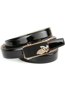Anthoni Crown Damen Ledergürtel, schwarz, Gr. 80, unifarben, Leder, Gürtel, Schmaler Lackledergürtel, kleine Blätter