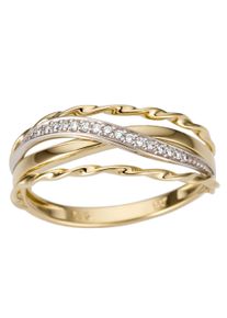 Firetti Damen Goldring "Schmuck Geschenk Gold 585, tlw. mehrreihig, bicolor, massiv", 16, 0,07 ct P2 = erkennbare Einschlüsse, Gelbgold 585-Weißgold