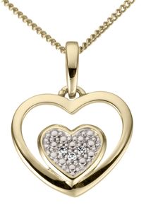Firetti Damen Herz-Anhänger "Schmuck Geschenk Gold 333 glänzende Optik, teilw. massiv", 0,015 ct P2 = erkennbare Einschlüsse, Gelbgold 333-Diamanten,
