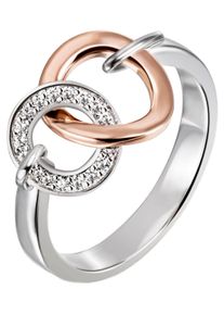 Jobo Damen Fingerring, 54, Silber 925 (Sterlingsilber), silber, Silber 925 (Sterlingsilber), Fingerringe, 925 Silber bicolor vergoldet mit 18 Zirkonia