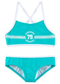 Kangaroos Kinder Bustier-Bikini "Sporty", blau, Gr. 122, unifarben, kontrastfarbene Details, Polyamid, Bikini-Sets, mit sportlichem Frontdruck