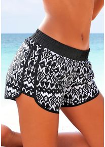 Lascana Damen Badeshorts, schwarz, Gr. 36, bedruckt, Microfaser, Polyester, Badehosen, im kontrastreichen Alloverprint