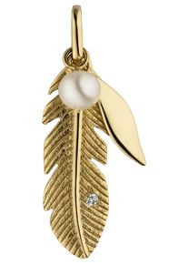 Jobo Damen Perlen-Anhänger "Anhänger mit Perle", SI = kleine Einschlüsse, Gelbgold 585-Diamanten-Perlen, gelb, Gelbgold 585, Diamanten, Perlen,