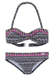 Buffalo Kinder Bandeau-Bikini, schwarz-weiß, Gr. 134, Polyamid, Bikini-Sets, mit Ethnodruck und Kontrastdetails