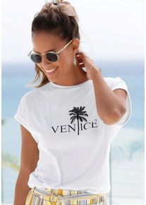 Venice Beach Damen Rundhalsshirt, weiß, casual, Gr. 32, unifarben, Jersey, Obermaterial: 100% Baumwolle, Shirts, mit Frontdruck, T-shirt aus
