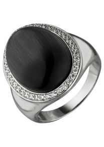 Jobo Damen Fingerring, 54, Silber 925 (Sterlingsilber), schwarz, Silber 925 (Sterlingsilber), Fingerringe, 925 Silber mit Mondstein-Imitation und 38
