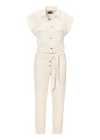 Jumpsuit BOSS Orange "C_Deska-W Premium Damenmode" Gr. 42, N-Gr, weiß (open white118) Damen Overalls mit Bindegürtel