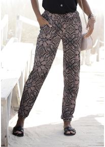 Lascana Damen Jerseyhose, bunt, modisch, Gr. 34, bedruckt, Jersey, Obermaterial: 100% Viskose, Hosen, mit Alloverdruck und Taschen, gerade Beinform,