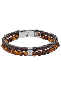 Fossil Armband "VINTAGE CASUAL, JF03118040", Edelstahl-Leder, braun, Edelstahl, Leder, Armbänder, mit Tigerauge