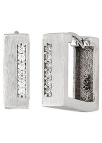 Jobo Damen Paar Creolen, Silber 925 (Sterlingsilber), silber, Silber 925 (Sterlingsilber), Ohrringe, eckig 925 Silber matt mit 12 Zirkonia
