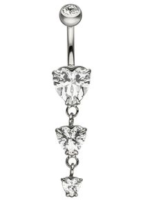 Jobo Damen Bauchnabelpiercing "Herzen", silber, Edelstahl, Piercings, Edelstahl mit 4 Zirkonia