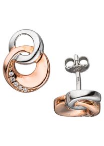 Jobo Damen Paar Ohrstecker, Silber 925 (Sterlingsilber), silber, Silber 925 (Sterlingsilber), Ohrringe, 925 Silber bicolor vergoldet mit Zirkonia
