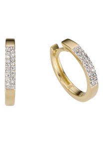 Firetti Damen Paar Creolen "Schmuck Geschenk Gold 585, teilw. rhodiniert, massiv", 0,1 ct P2 = erkennbare Einschlüsse, Gelbgold 585-Diamanten, weiß,