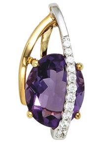Jobo Damen Ketten-Anhänger "Anhänger mit Amethyst und 11 Diamanten", P1 = bei 10-facher Vergrößerung erkennbare Einschlüsse, Gelbgold 585-Weißgold