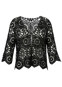 Via Appia Due Große Größen Ajour-Strickjacke in kurzer, offener Form Gr. 42 schwarz für Damen