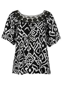 Via Appia Due Große Größen Bedrucktes Shirt mit Spitze am Ausschnitt Gr. 50 schwarz/weiß gemustert bedruckt für Damen