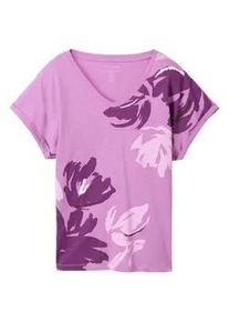 Tom Tailor Damen Print T-Shirt mit Bio-Baumwolle, lila, Print, Gr. M