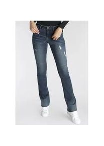 Bootcut-Jeans Arizona "Ultra-Stretch" Gr. 42, N-Gr, blau (schwarz, blau, used) Damen Jeans ausgestellte Beinform, modischer Used-Look, normale Leibhöhe Bestseller